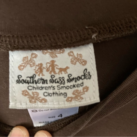 Southern Sass Smocks Boy’s Brown Shirt w/Duck Hunting Appliqué - Picture 3 of 5